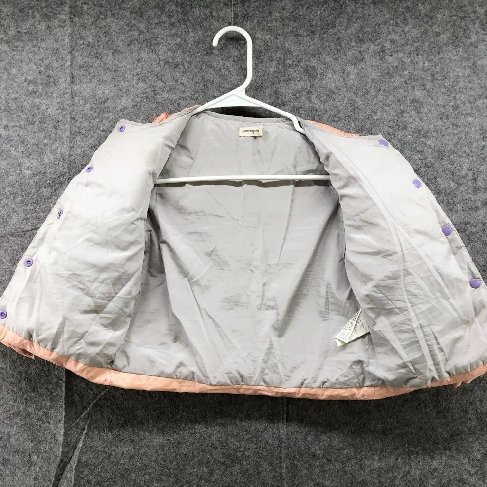Girls 5T‎ (110) Down Puffer Jacket Pink Quilted Snap Button Popeye Olive Print